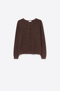Brown Ribbed Knit Cardigan with Mother-of-Pearl Buttons