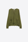 Fine Knit Cardigan with Front Pockets in khaki