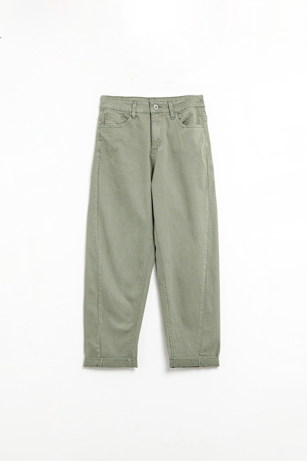 High-Rise Barrel-Leg Pants in Soft khaki color