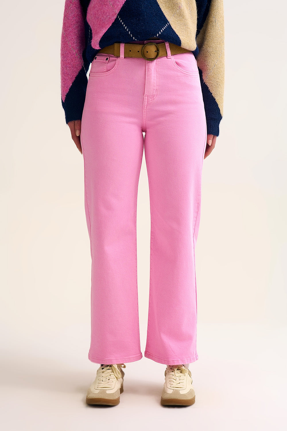 Cropped wide leg jeans in bubblegum pink