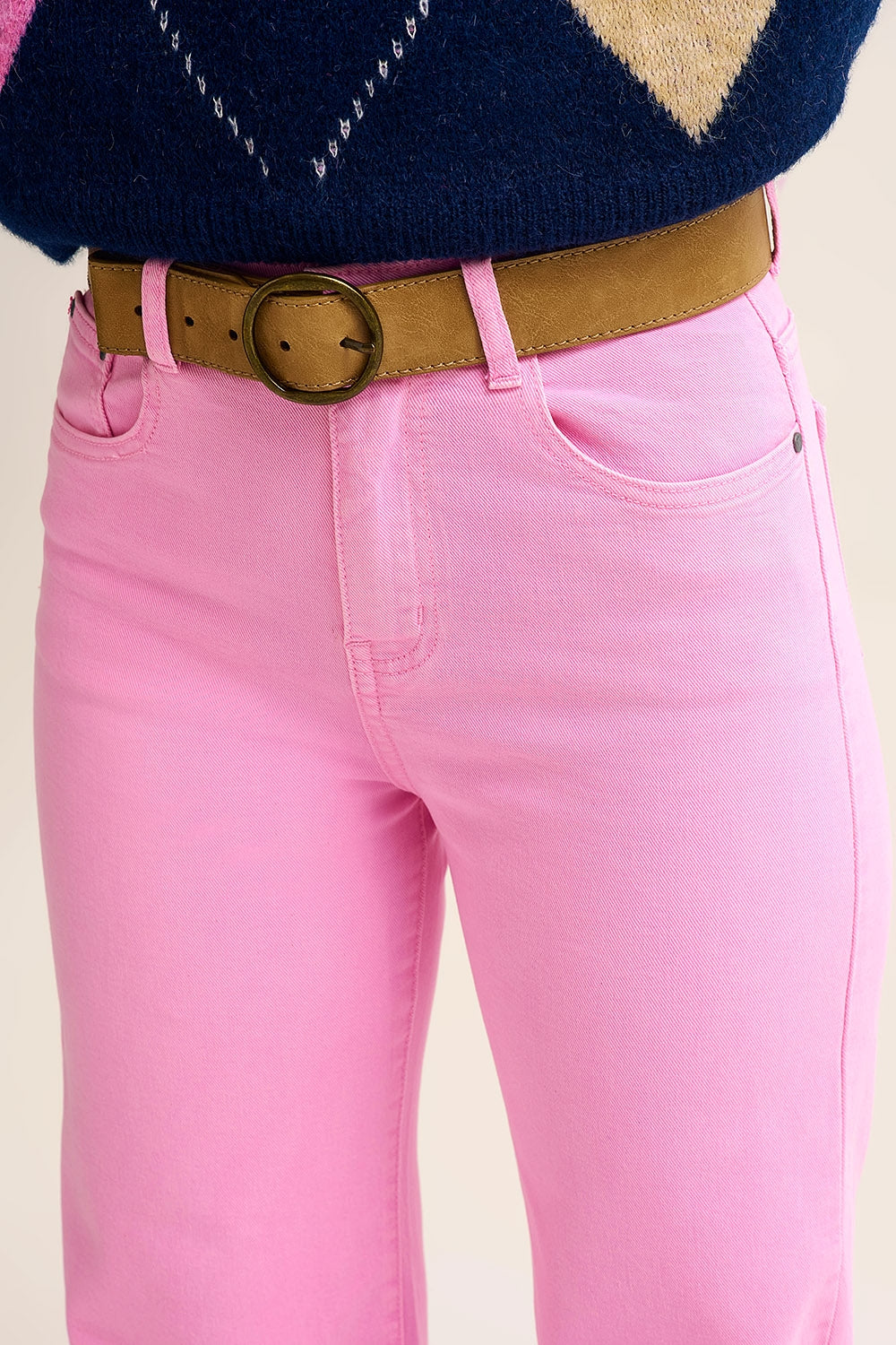 Cropped wide leg jeans in bubblegum pink