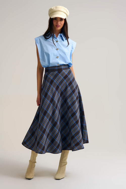 Brown Check High-Waisted Midi Skirt — view 2 of 6