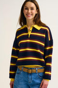 Yellow Striped Knit Polo Sweater with Relaxed Fit