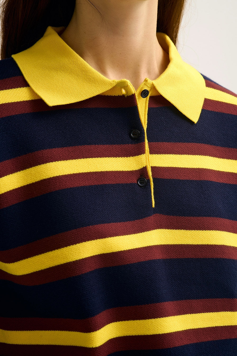 Yellow Striped Knit Polo Sweater with Relaxed Fit