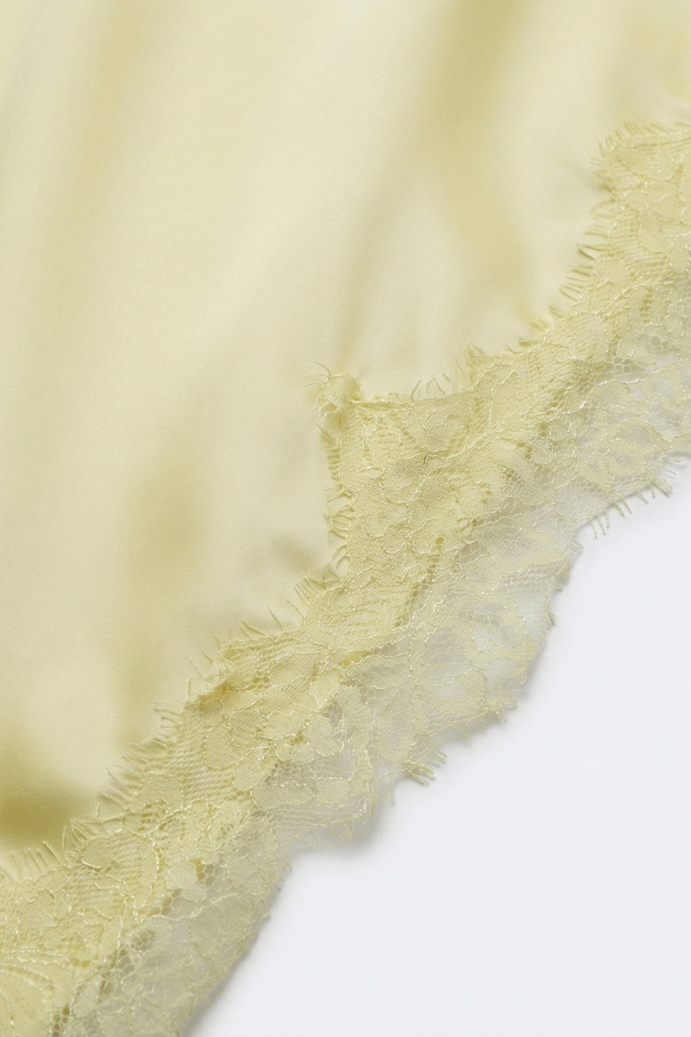Butter Yellow Satin Handkerchief Skirt with Lace Trim