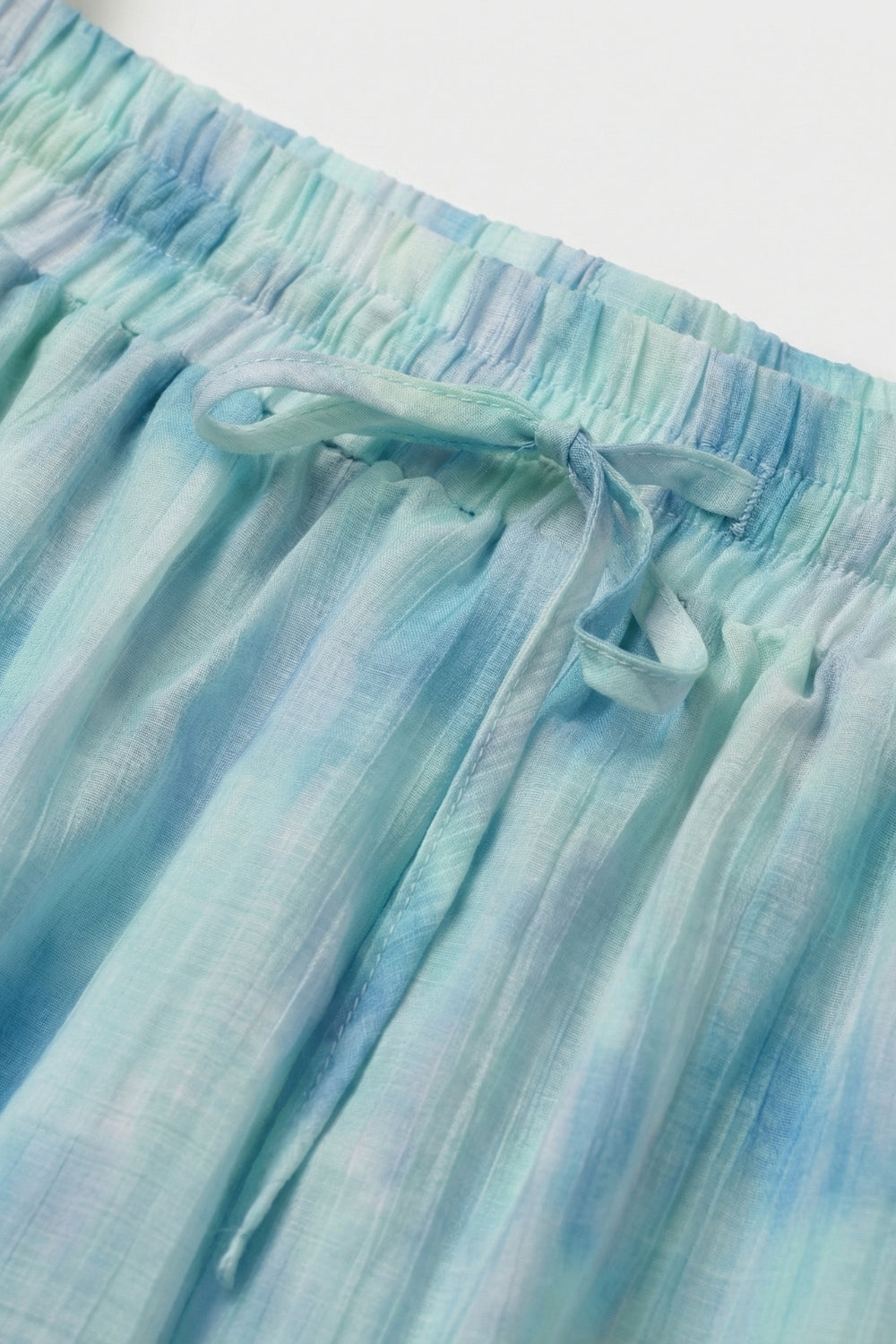 Tie-Dye Bubble Shorts with Elastic Drawstring Waist in Aqua color