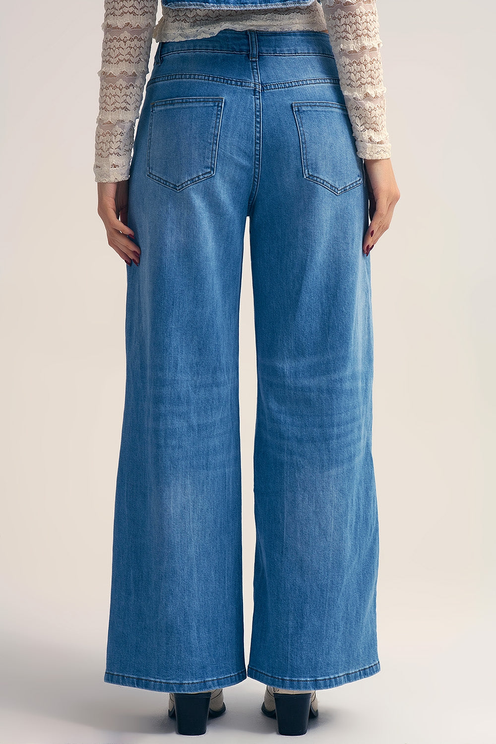 Light-Wash Wide-Leg Jeans with Drawstring Waist
