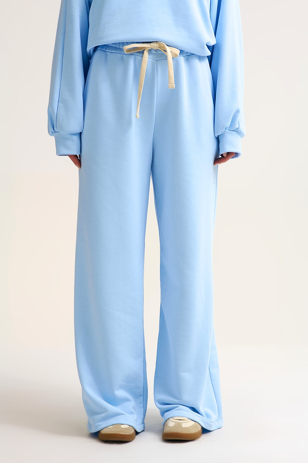 Baby Blue Knit Straight Fit Sweatpants with elastic waist and Tie