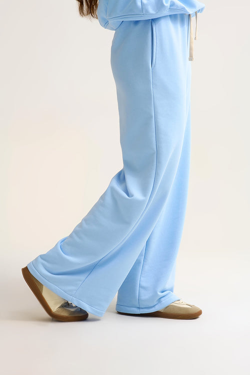 Baby Blue Knit Straight Fit Sweatpants with elastic waist and Tie