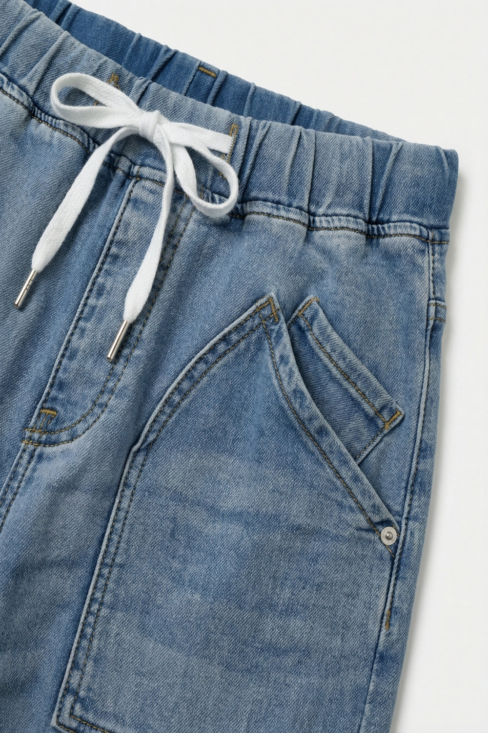 Light Blue Jogger Style Denim Jeans with Drawstring Waist