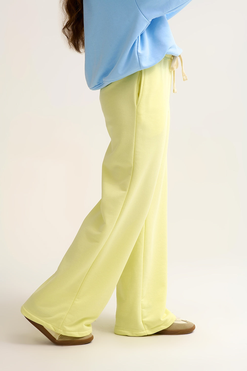 Yellow Knit Straight Fit Sweatpants with elastic waist and Tie