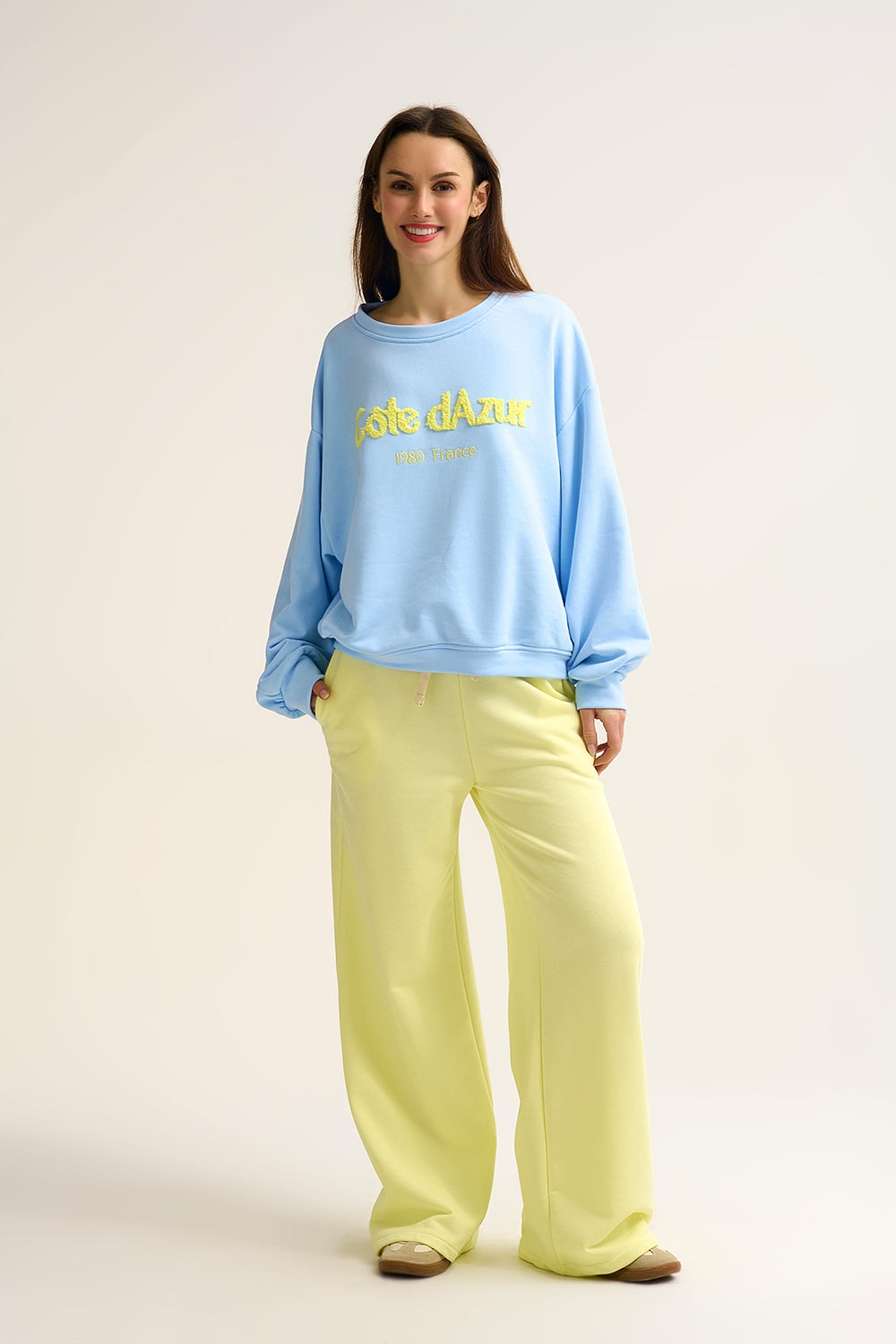 Yellow Knit Straight Fit Sweatpants with elastic waist and Tie