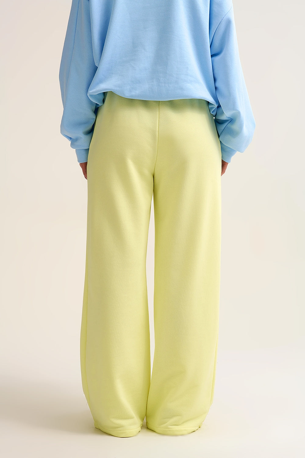 Yellow Knit Straight Fit Sweatpants with elastic waist and Tie