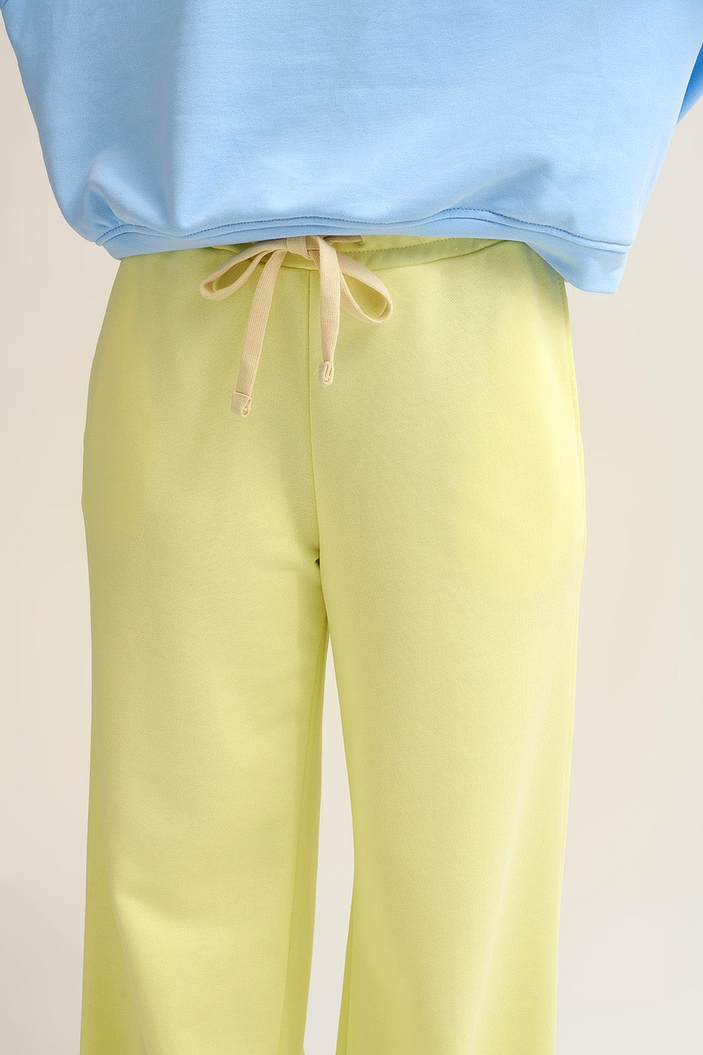 Yellow Knit Straight Fit Sweatpants with elastic waist and Tie