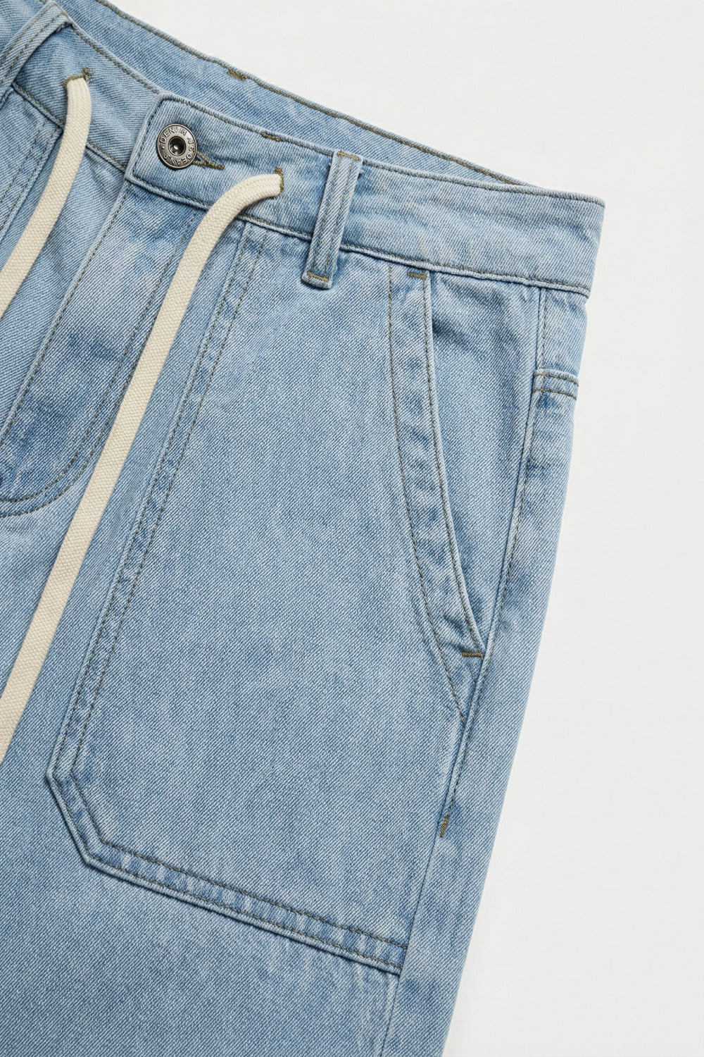 Light Blue Wide-Leg Denim Pants with Drawstring Waist