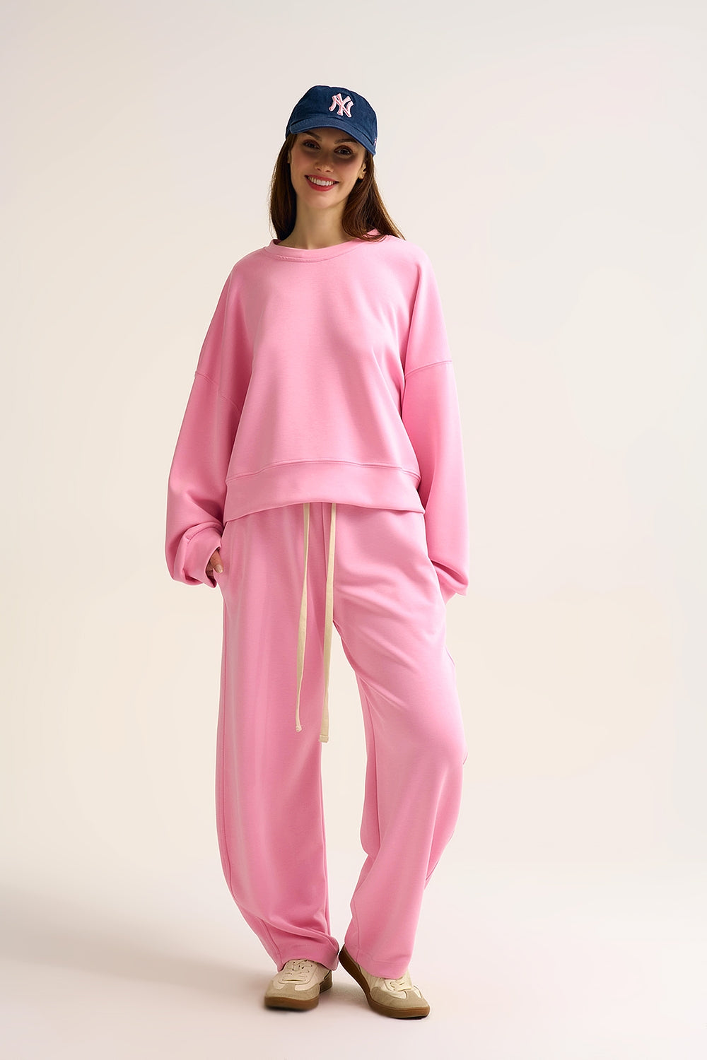 Super-Soft Knit Jogger Pants in pink with Drawstring Waist