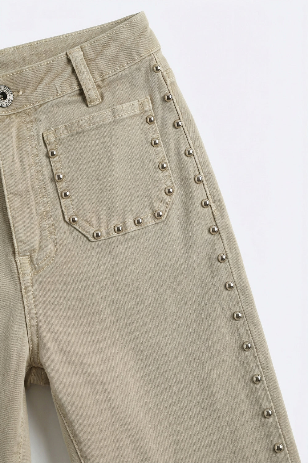 Beige Flared Pants with Studded Side Detail