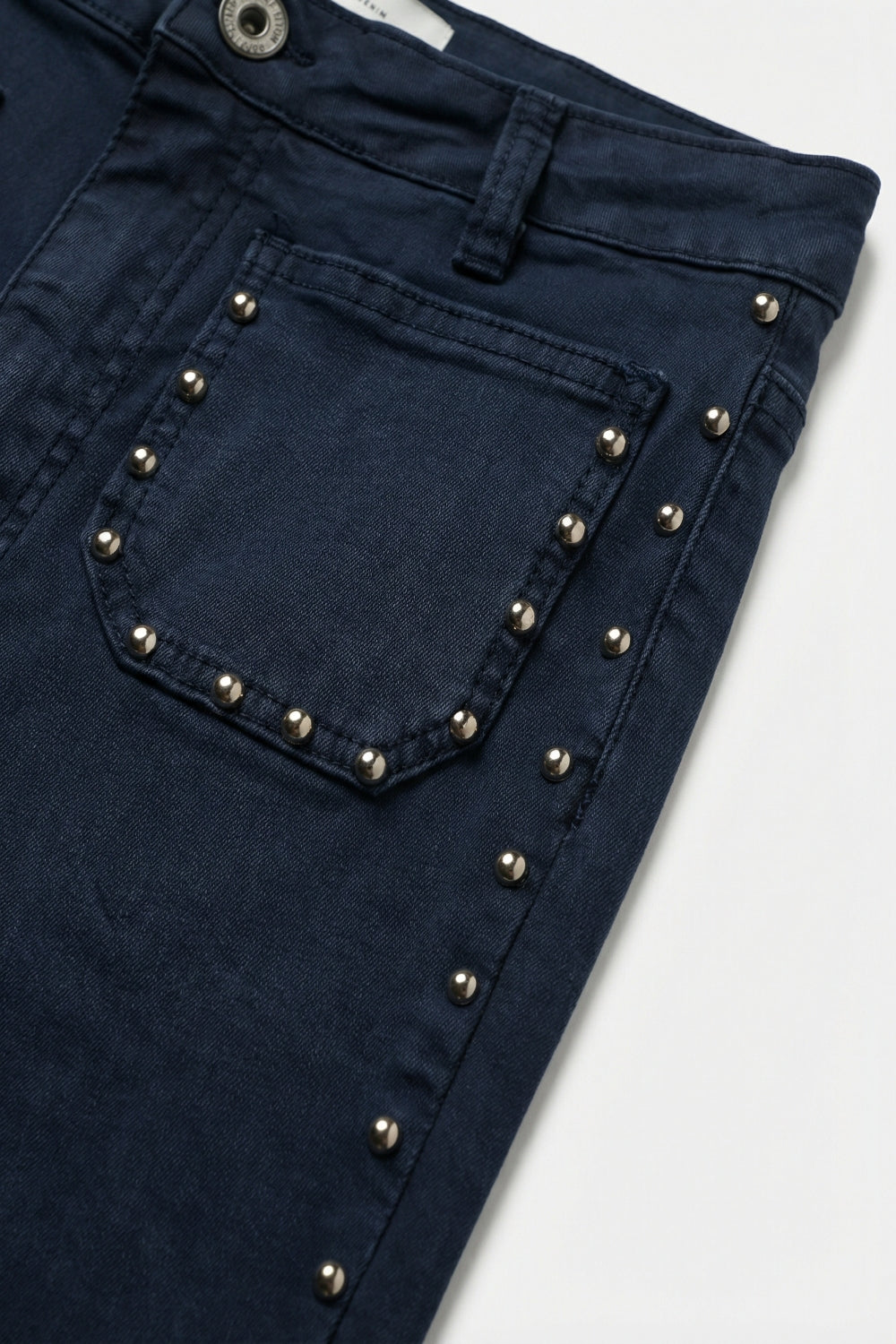 Navy High-Rise Flared Jeans with Stud Detail