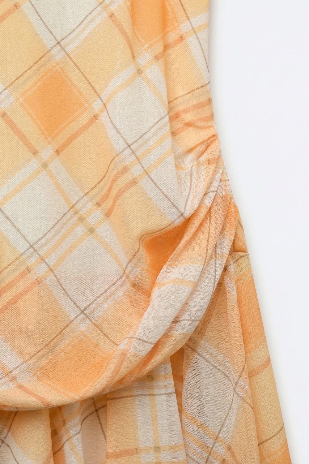 UNIKCOSA Mesh Fabric Plaid Long Sleeve Asymmetrical Dress in Orange
