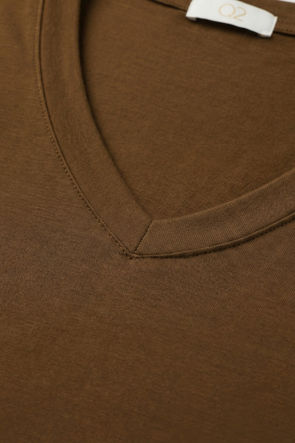 Brown Soft wide V-Neck t-shirt in viscose fabric