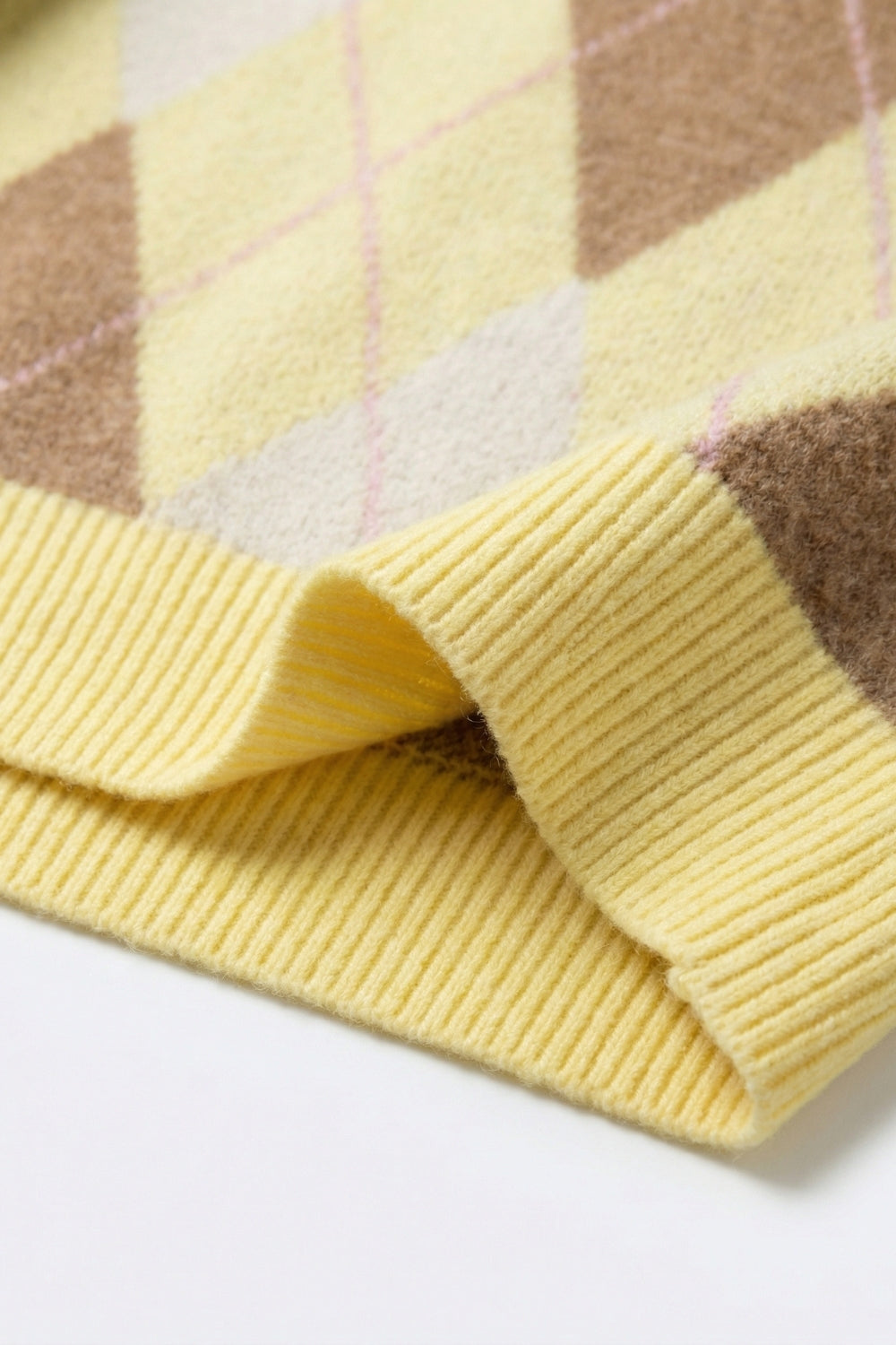 yellow and camel Argyle Sweater in Soft Fluffy Knit
