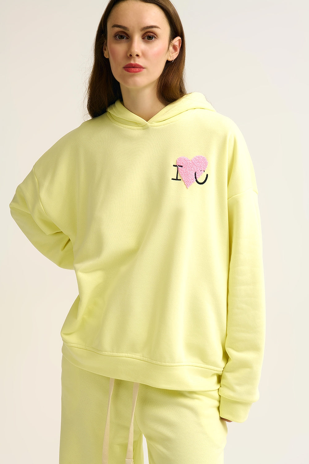 Yellow Super-Soft Hoodie with Bouclé Heart Graphic
