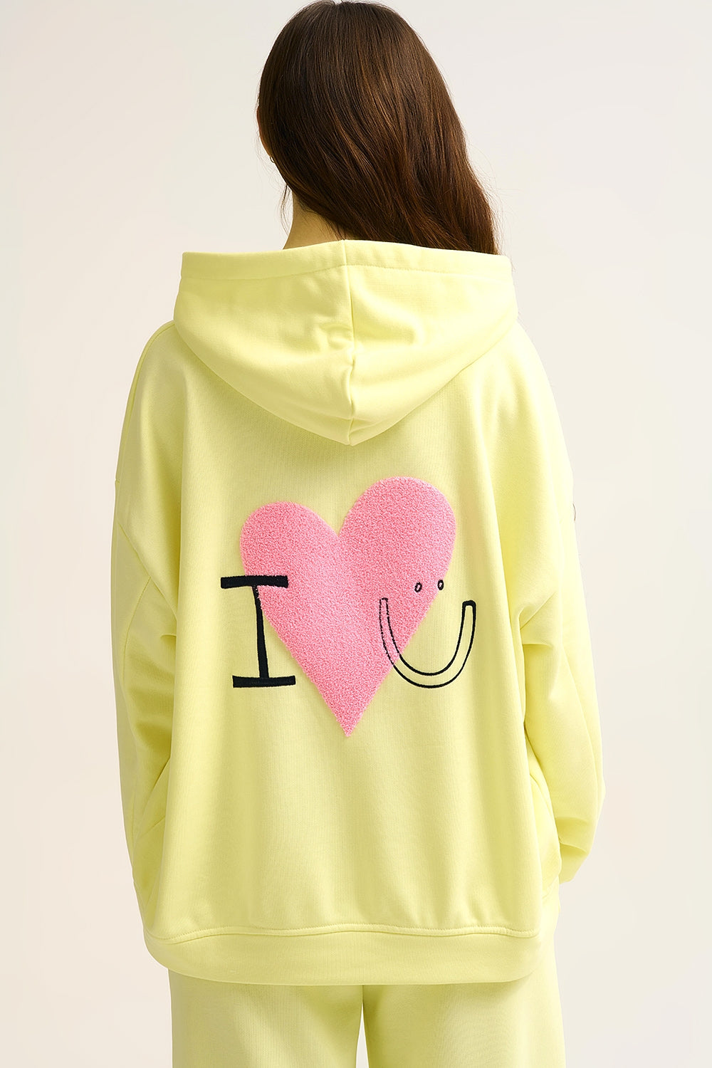 Yellow Super-Soft Hoodie with Bouclé Heart Graphic