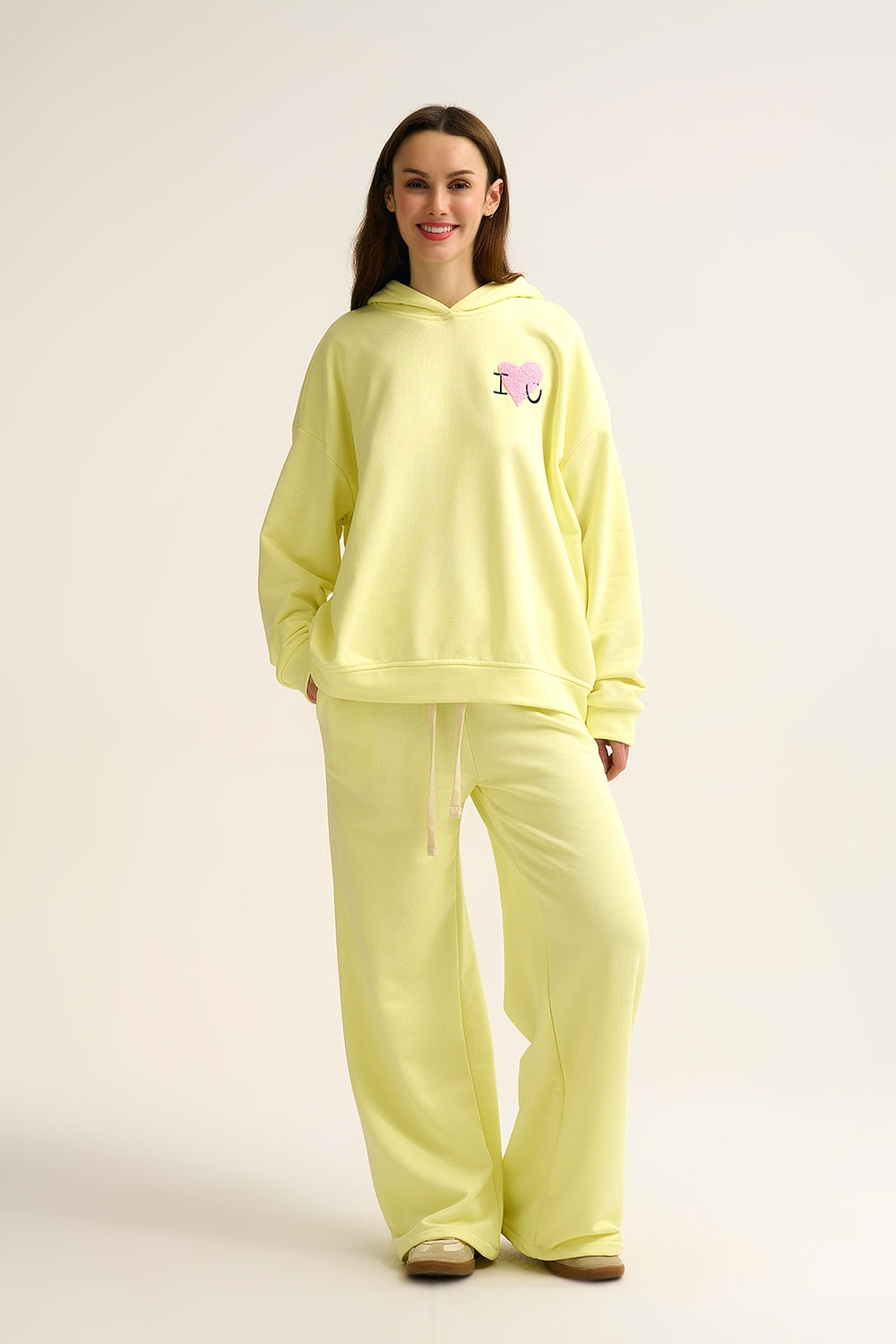 Yellow Super-Soft Hoodie with Bouclé Heart Graphic