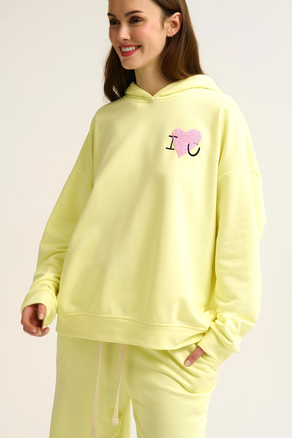 Yellow Super-Soft Hoodie with Bouclé Heart Graphic