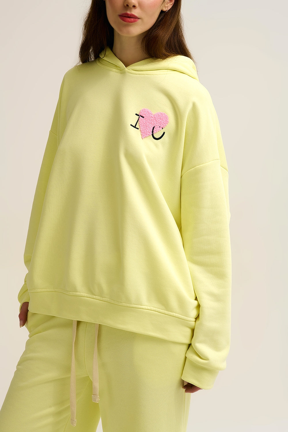 Yellow Super-Soft Hoodie with Bouclé Heart Graphic