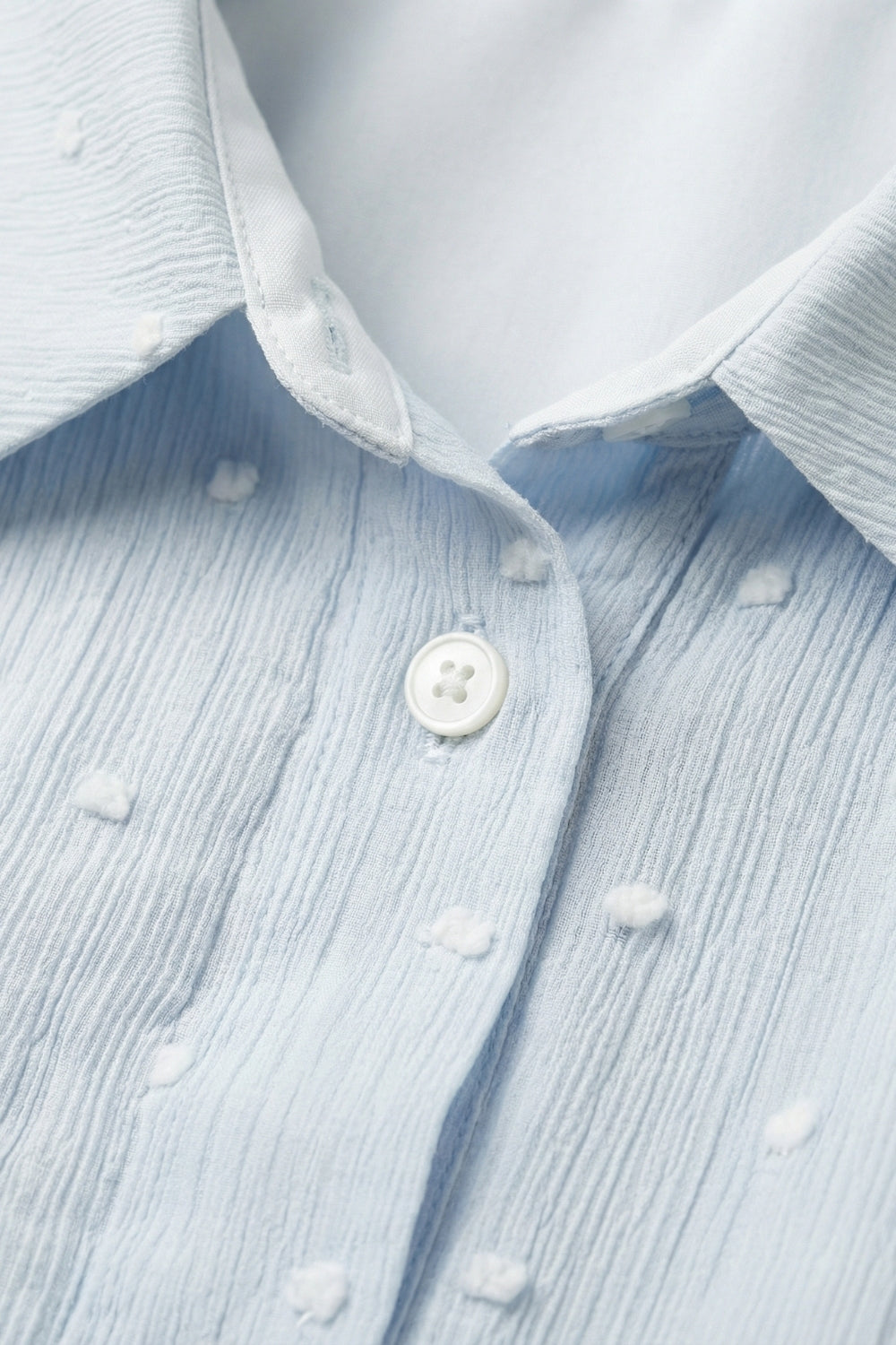 Light Blue Embroidered polka dot Blouse with buttons