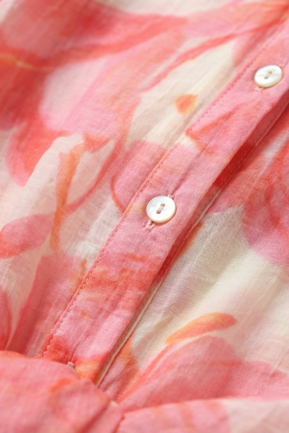 Pink Floral Print Long Sleeve Button-Up Shirt