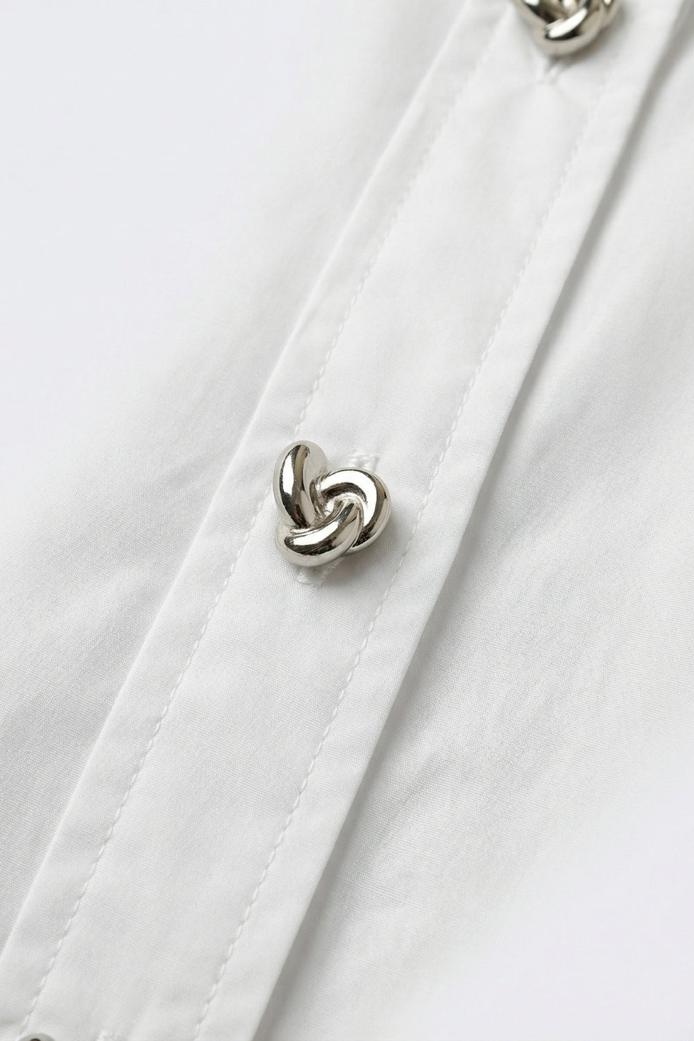 White Short-Sleeve Kimono Shirt with silver buttons