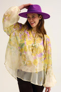 Floral Chiffon Blouse with Sheer Finish and Flowing Silhouette