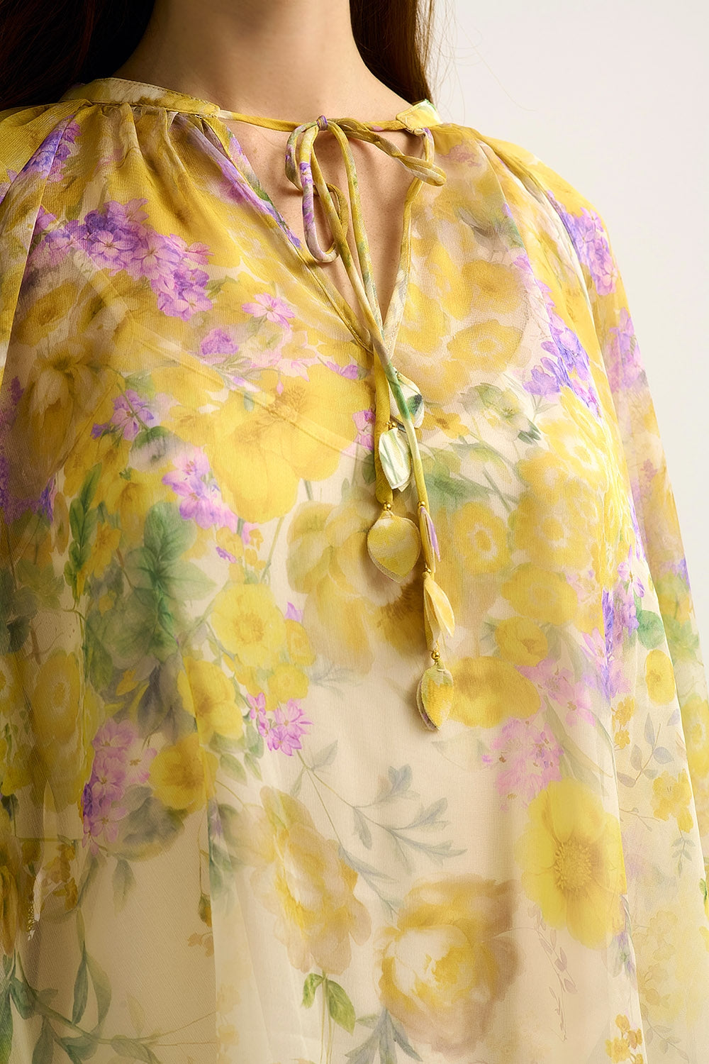 Floral Chiffon Blouse with Sheer Finish and Flowing Silhouette