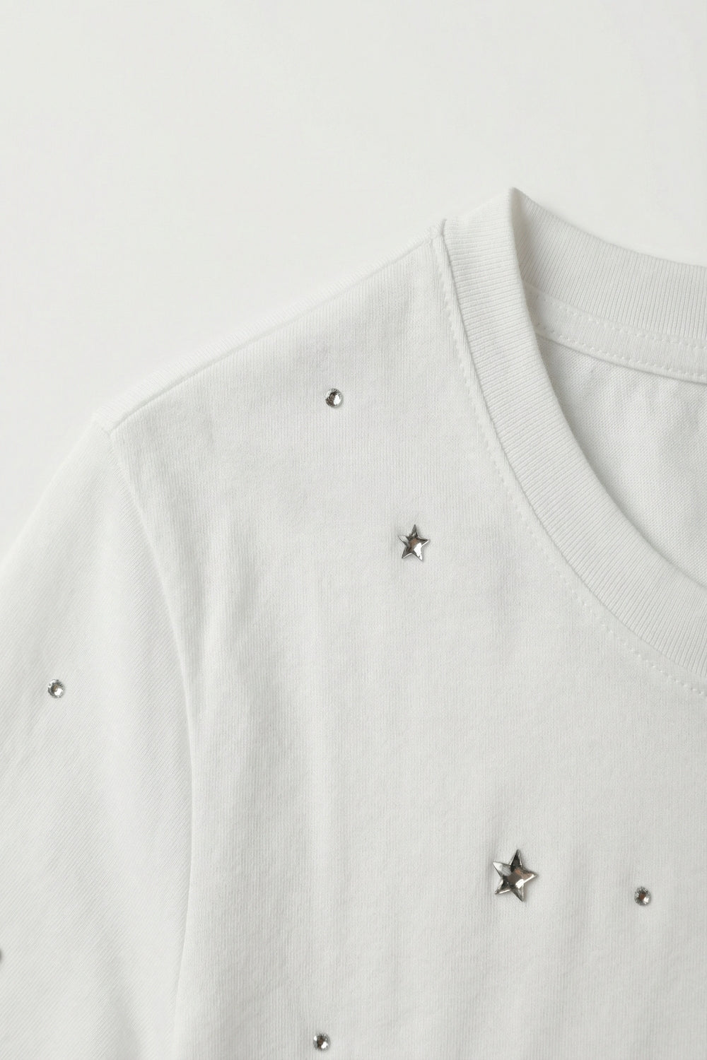 White Cotton T-Shirt Embellished with Strass Details