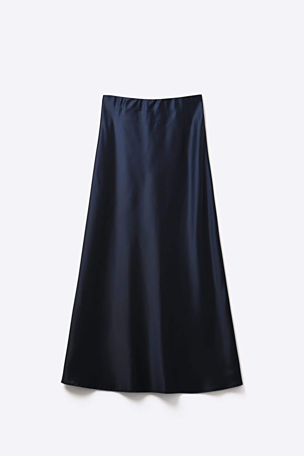 Navy Satin A-Line Midi Skirt