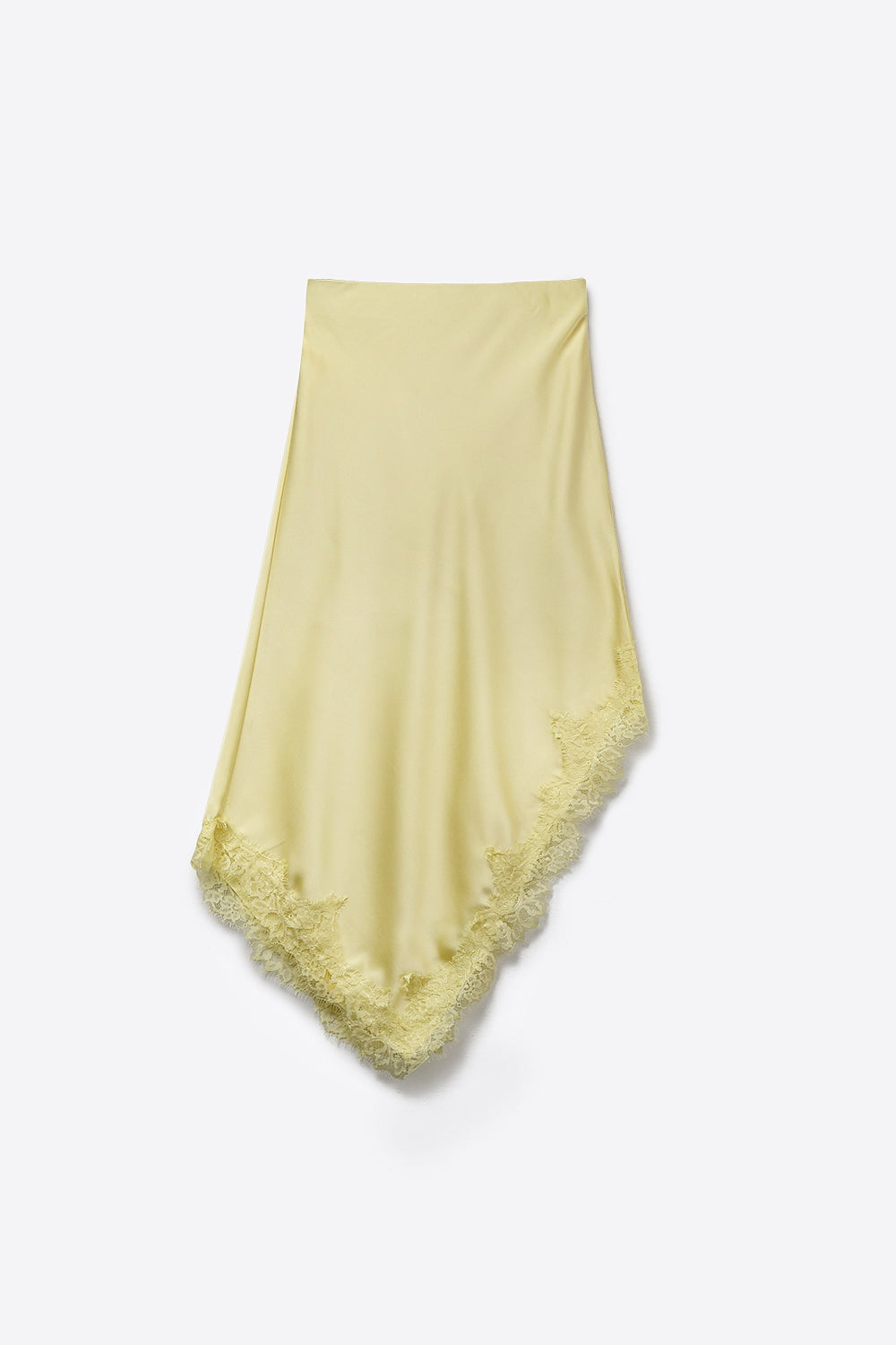 Butter Yellow Satin Handkerchief Skirt with Lace Trim