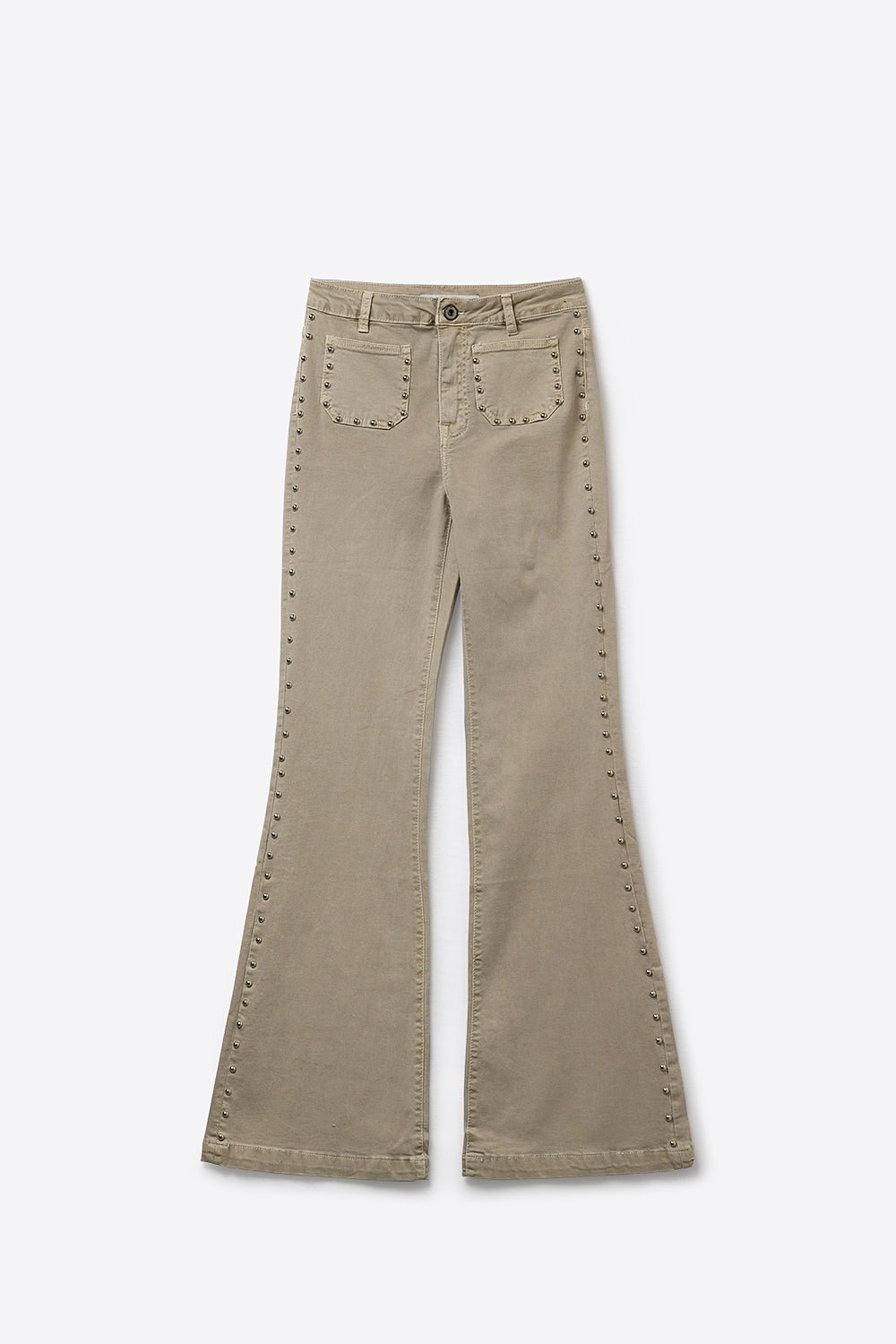 Beige Flared Pants with Studded Side Detail
