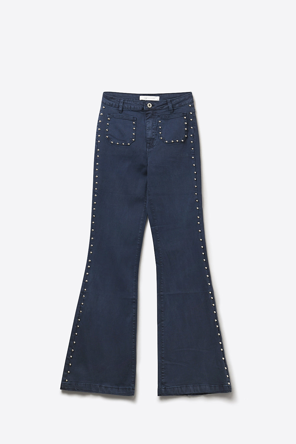 Navy High-Rise Flared Jeans with Stud Detail