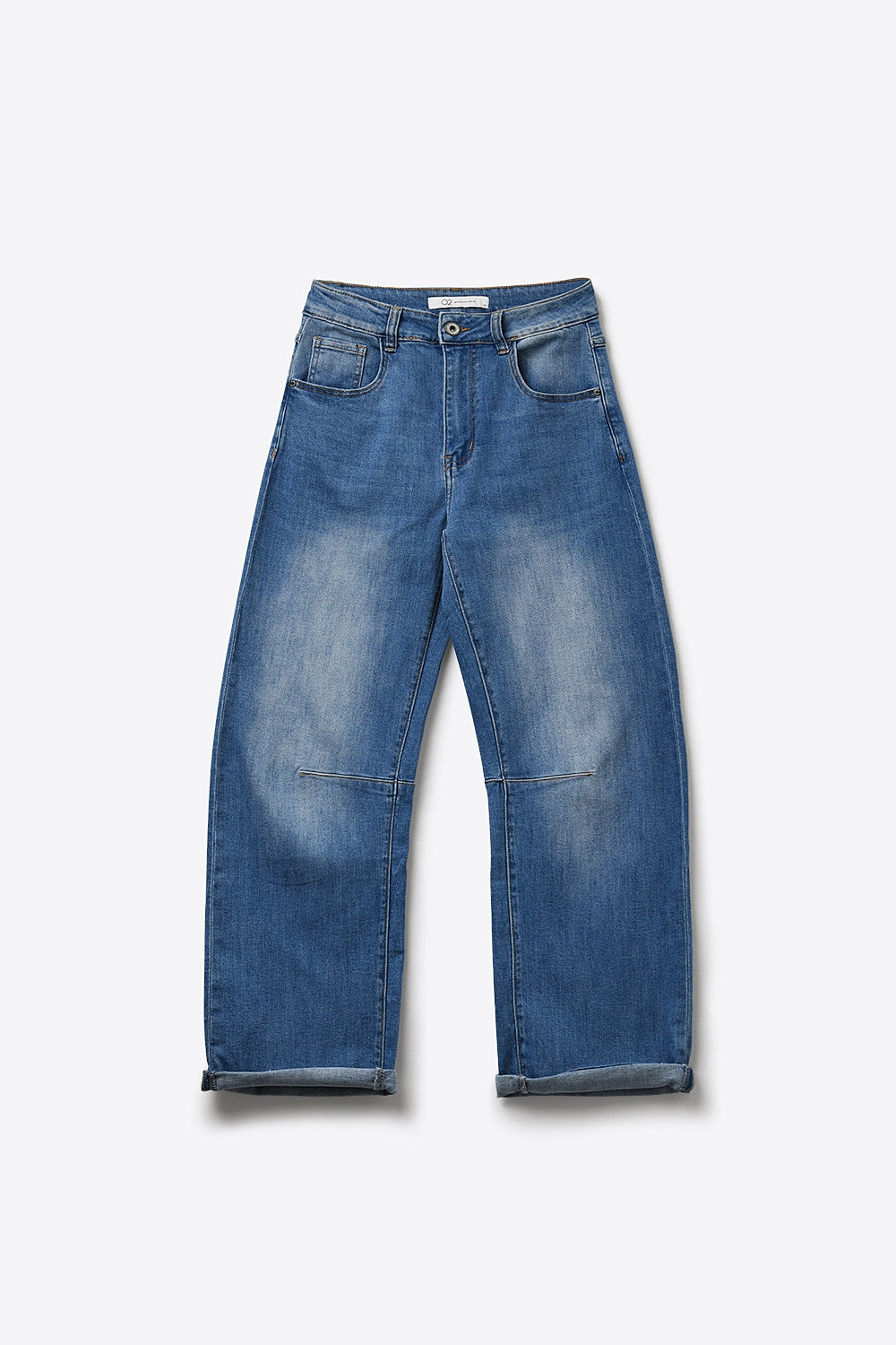 Mid-Wash Straight-Leg Denim Jeans with Rolled Cuffs