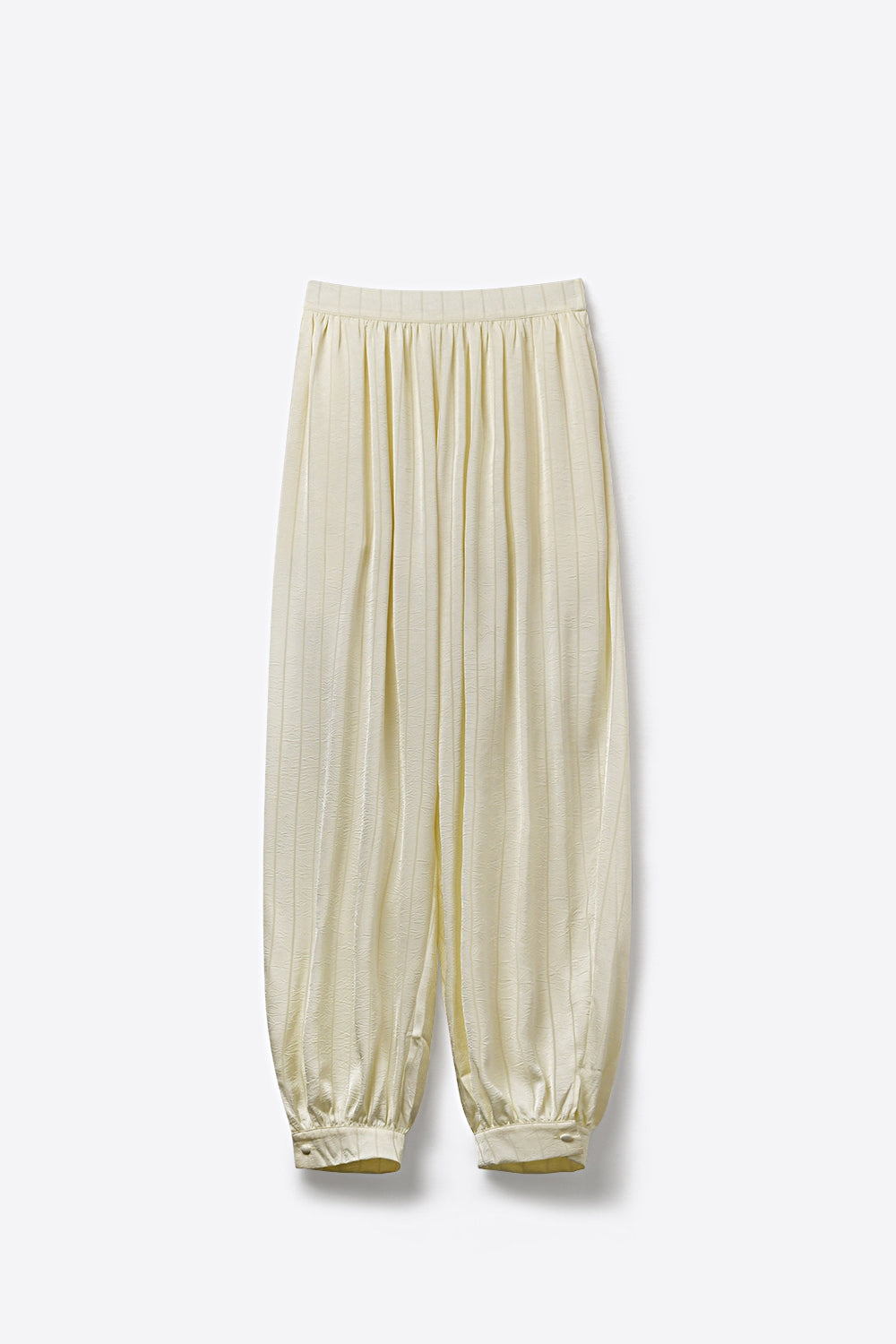 Cream Textured High-Waist Balloon Pants with Buttoned Cuffs