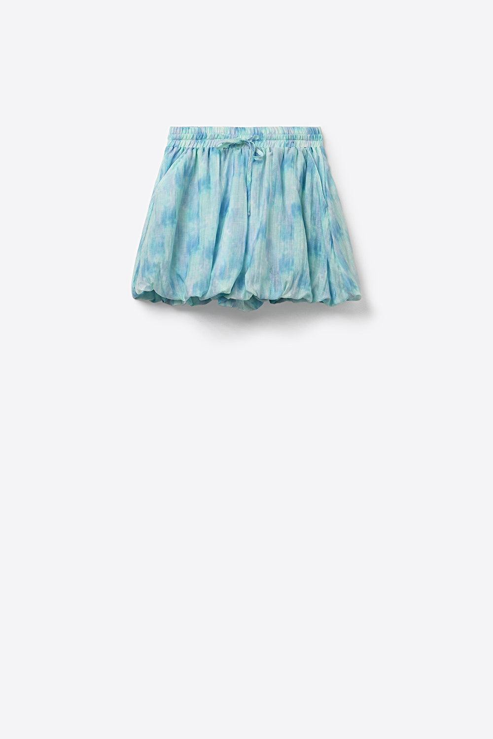 Tie-Dye Bubble Shorts with Elastic Drawstring Waist in Aqua color