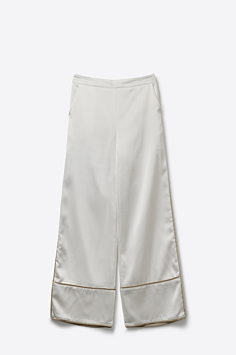 Ivory Satin Wide-Leg Kimono Trousers