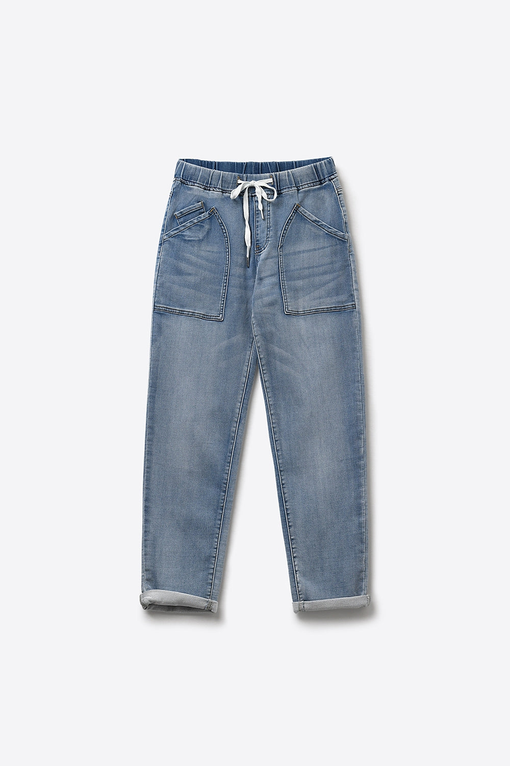 Light Blue Jogger Style Denim Jeans with Drawstring Waist