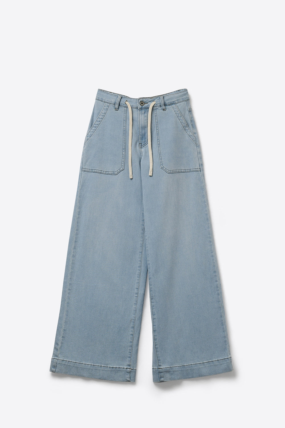 Light Blue Wide-Leg Denim Pants with Drawstring Waist