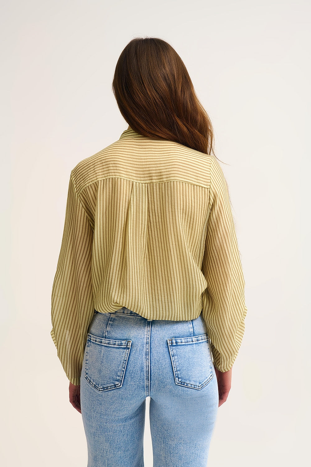 Chiffon Striped Button-Front Blouse with Relaxed Fit and Soft Texture