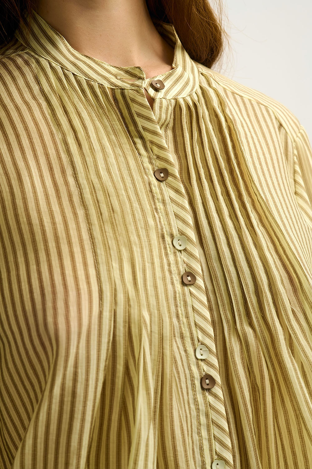 Chiffon Striped Button-Front Blouse with Relaxed Fit and Soft Texture