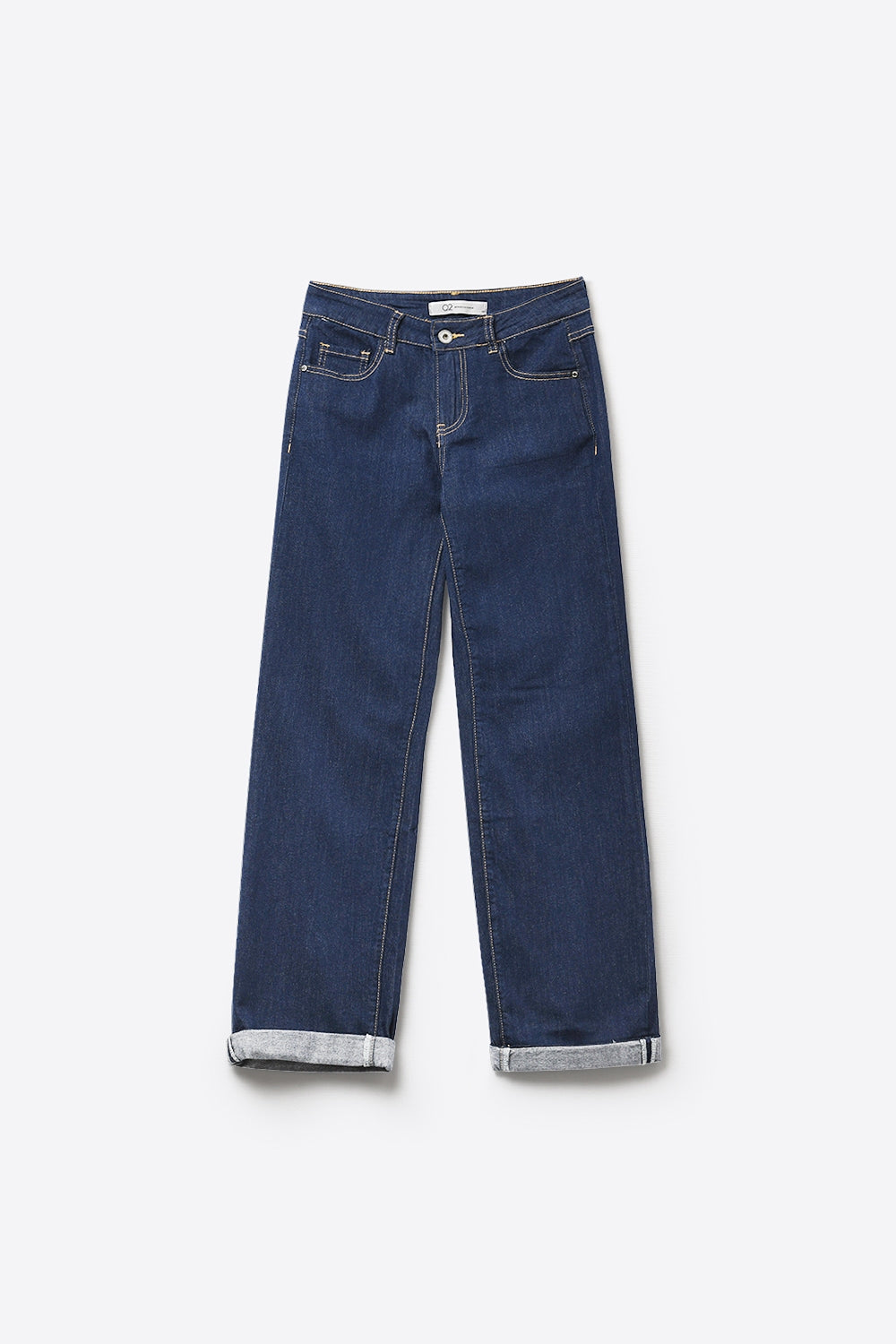 Dark Wash Wide-Leg Denim Jeans with Cuffed Hem