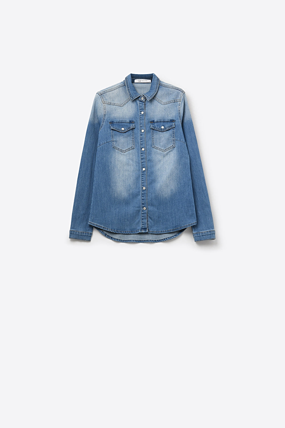 Blue Light Wash Denim Shirt with Button-Down Front